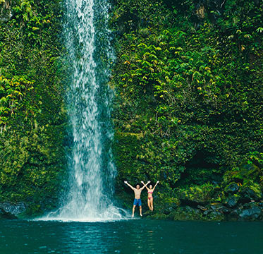 Waterfall with couple